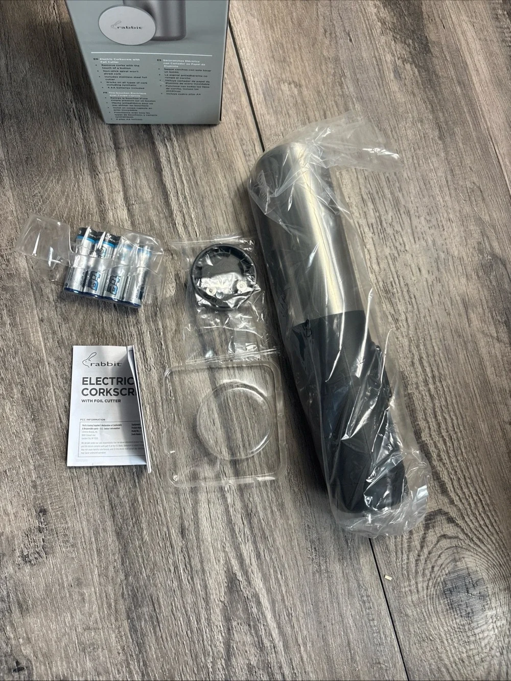 Rabbit Electric Corkscrew with Foil Cutter - Black and Silver